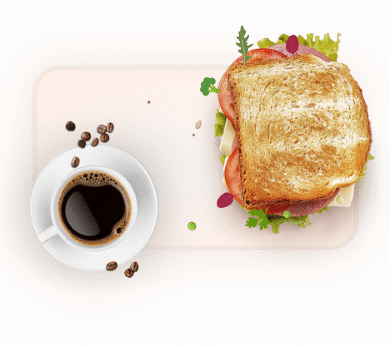 Kaffee und Sandwich auf Serviertablett Grafik